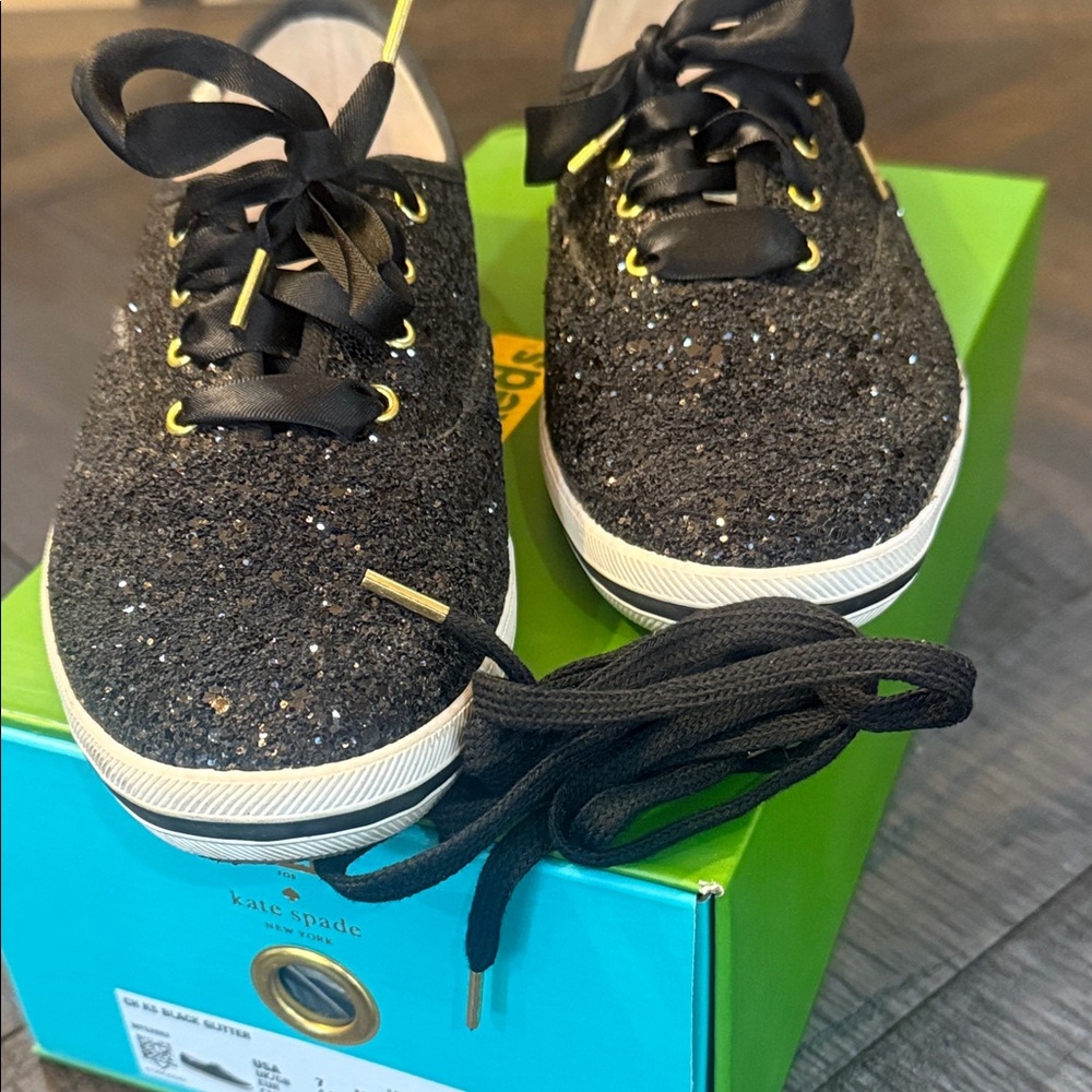 Keds x Kate Spade New York Black Glitter Sneakers Size 7 - Picture 9 of 11